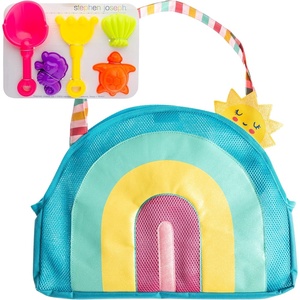 image:imageStephen Joseph Beach Tote with Sand Toys  Toddler and Baby Beach Toys Travel Friendly Beach Set 6 Piece Beach Play Set Beach Bag with Sand Toys for Toddlers and Kids TurtleRainbow