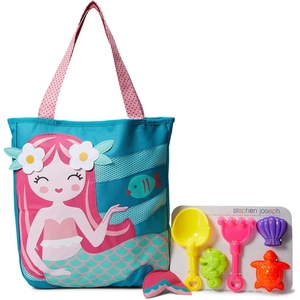 image:imageStephen Joseph Beach Tote with Sand Toys  Toddler and Baby Beach Toys Travel Friendly Beach Set 6 Piece Beach Play Set Beach Bag with Sand Toys for Toddlers and Kids TurtleMermaid