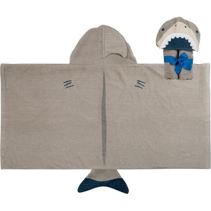 image:imageStephen Joseph Kids Hooded Beach Towel for Girls amp Boys 38 Years Toddler Poncho Bath Towel with Hood Soft Absorbent Cotton Large 46x 235 FishShark  Brown