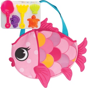 image:imageStephen Joseph Travel Friendly 6 Piece Beach Play Set Bag with Sand Toys for Toddlers and Kids Pink Fish
