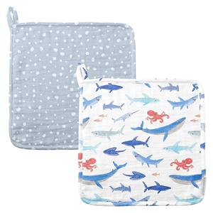 image:imageStephen Joseph Baby and Toddler Washcloths Muslin Washcloth 10x10 inches  Dino Set of 2Shark